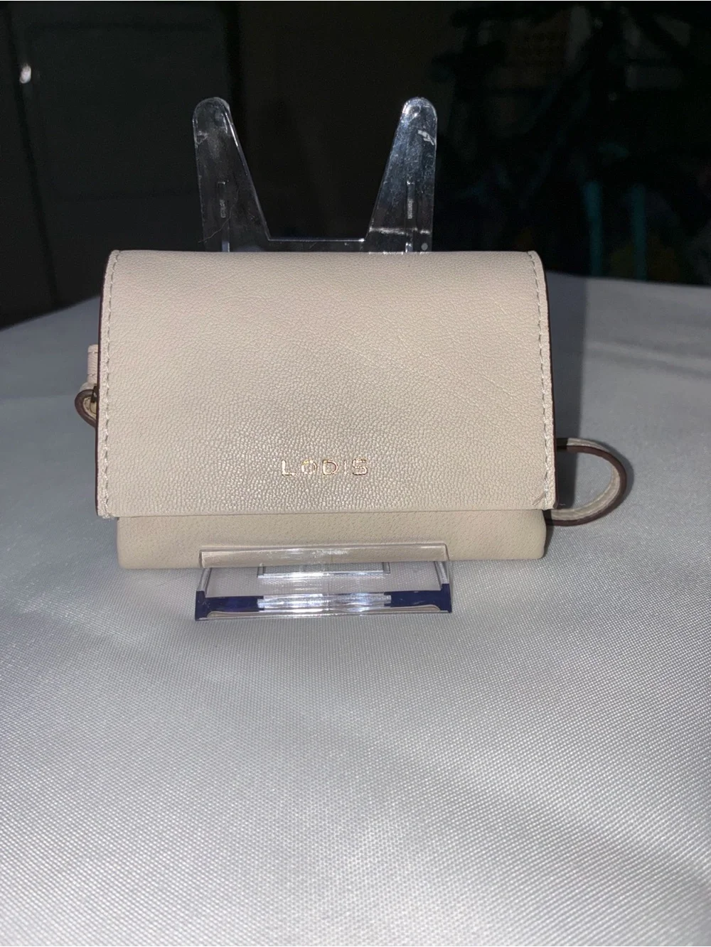 Lodis Paige Mini Leather Wristlet Wallet Beige RFID NWOT